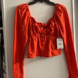 Free People Red Long Sleeve Crop Top